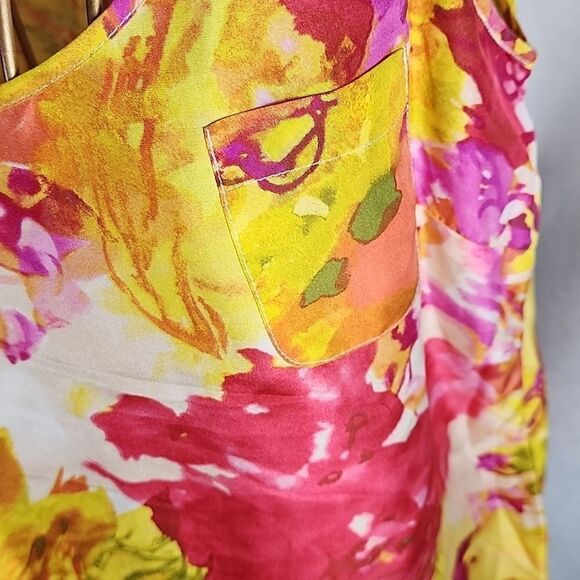 J. Crew Silk Vibrant Floral Watercolr Splash  Tank Top with Side Zipper - Picture 3 of 4